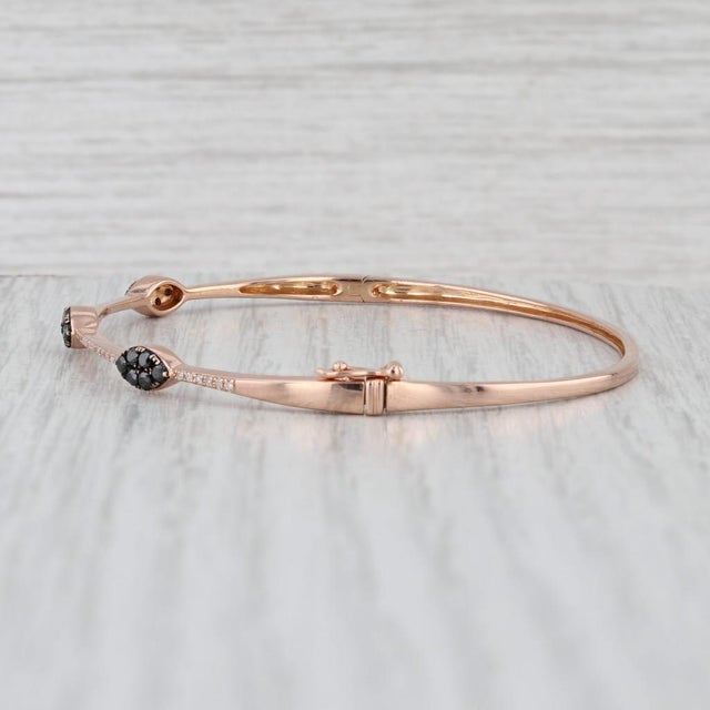 2010s 0.36ctw Black White Diamond Bangle Bracelet 14k Rose Gold 6.5" Stackable For Sale - Image 5 of 7