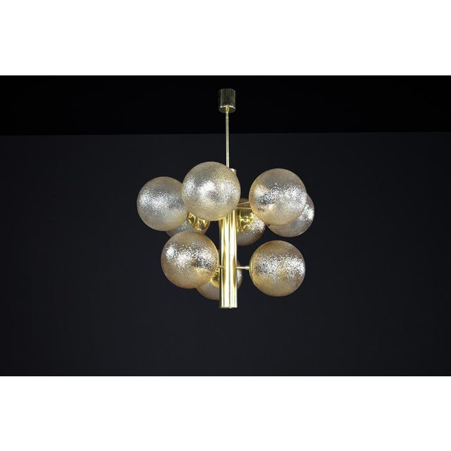 Patinated Brass 9-Globe Chandelier with from Kaiser Idell / Kaiser Leuchten, Germany, 1960s For Sale - Image 10 of 16