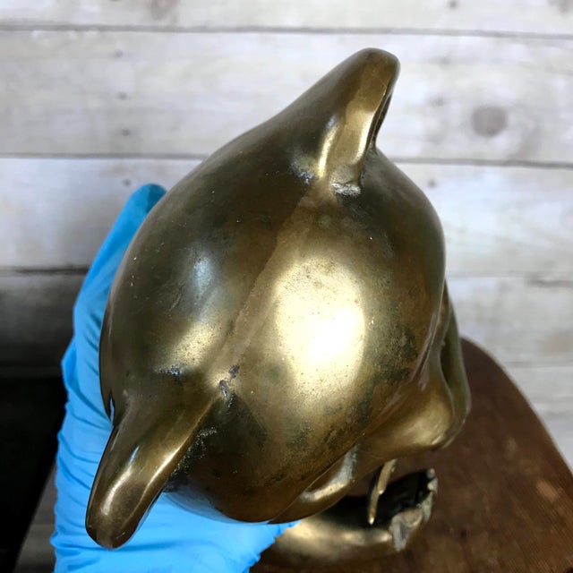Metal Vintage Mid-Century Brass Panda Bear Eating Bamboo Home Decor Heavy Statue For Sale - Image 7 of 14