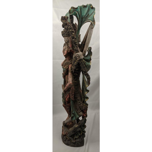 Large Vintage Balinese Polychrome Carved Wood Rama and Sita Sculpture, 32" For Sale In New York - Image 6 of 17