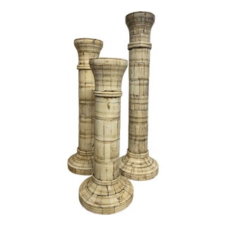 Set of 3 Vintage Sarreid Graduated Tessellated Bone Candle Holders For Sale
