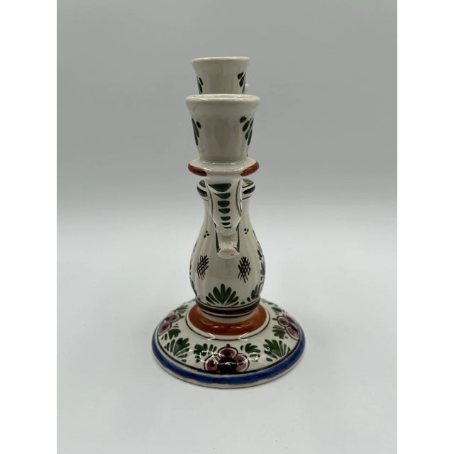 Mid-Century Modern Vintage Royal Delft Holland Style Hand Painted Triple Candle Stick Holder For Sale - Image 3 of 7