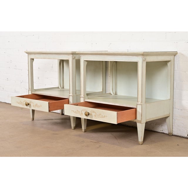 John Widdicomb French Regency Louis XVI Pale Blue Lacquered Nightstands, 1960s For Sale In South Bend - Image 6 of 16