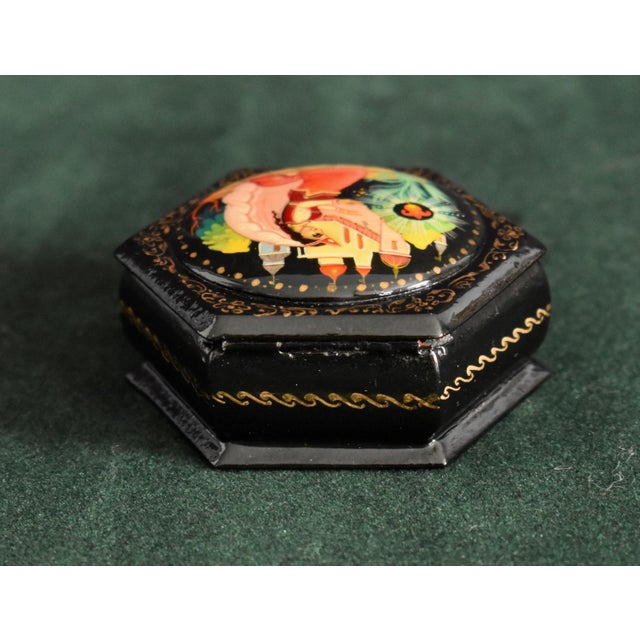 Vintage Russian Lacquer Box Painted Fairy Tale Scarlet Flower Trinket Signed For Sale - Image 12 of 16