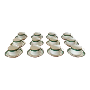 Late 20th Century Richard Ginori Palermo Green Cups and Saucers Set- 24 Pieces