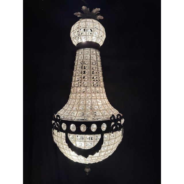 1970 French Charcoal Bronze Crystal Chandelier 1pc For Sale - Image 11 of 15