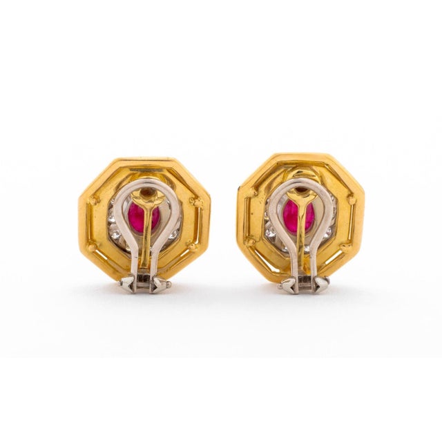 Mid 20th Century 18k Yellow Gold Ruby Diamond Earrings For Sale - Image 5 of 6