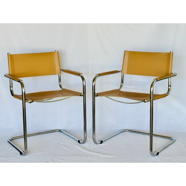 Mid-Century Modern Mid Century Mart Stam Style Leather and Chrome Armchairs - A Pair For Sale - Image 3 of 17
