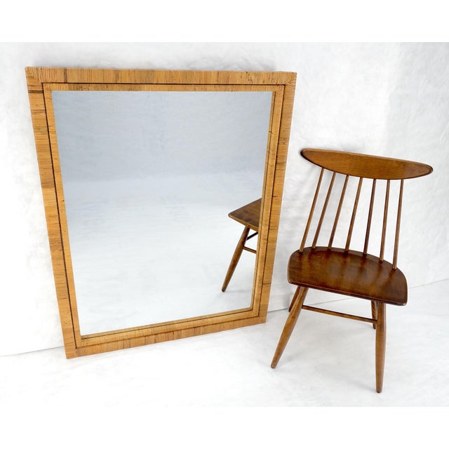 Large 36x44 c1970s Rectangle Rattan Cane Bamboo Frame Wall Mirror MINT For Sale - Image 9 of 15