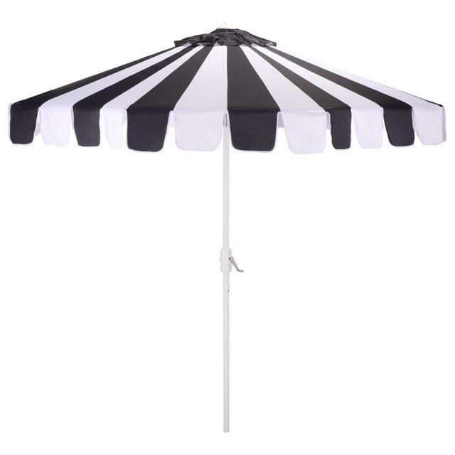 Meze 9 Ft Crank Umbrella, Black Cabana Stripe/White Pole For Sale - Image 9 of 9