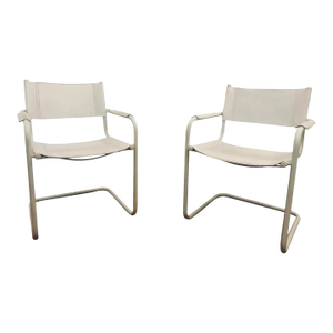 1980s Italian White Leather Cantilever Chairs Set of 2 Attributed to Mart Stam and Marcel Breuer