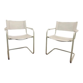 Motivated Seller: 1980s Italian White Leather Cantilever Chairs Set of 2 Attributed to Mart Stam and Marcel Breuer For Sale
