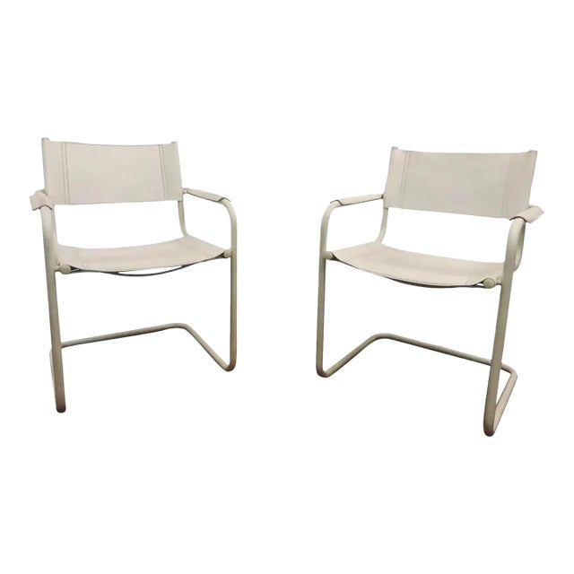 Motivated Seller: 1980s Italian White Leather Cantilever Chairs Set of 2 Attributed to Mart Stam and Marcel Breuer For Sale