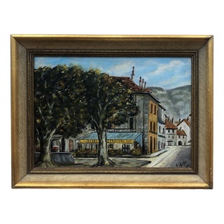 Emile Helfer, Café de la Bourse, Oil on Cardboard, Framed For Sale