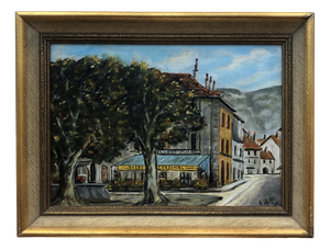 Emile Helfer, Café de la Bourse, Oil on Cardboard, Framed