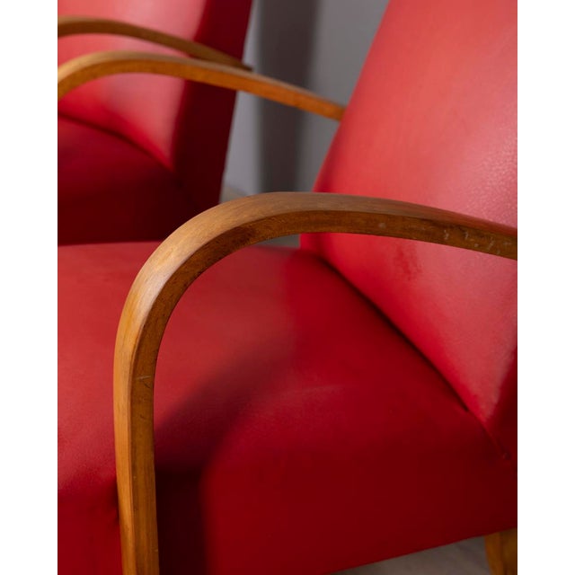 Vintage Italian Armchairs in Red Leather, 1950s, Set of 2 For Sale - Image 6 of 17