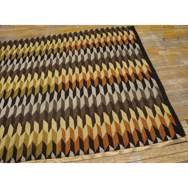 1930s Multicolor Geometric Antique American Navajo Rug 4'10" X 7'3" Flatweave Wool Carpet For Sale - Image 4 of 6