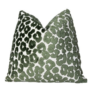 Rosemary Green Leopard 20x20 Velvet Throw Pillow With Feather Down Insert For Sale