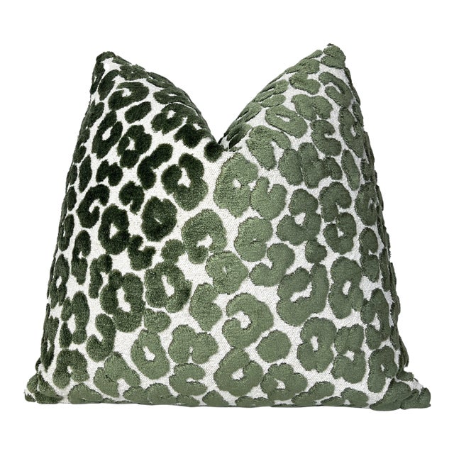 Rosemary Green Leopard 20x20 Velvet Throw Pillow With Feather Down Insert For Sale