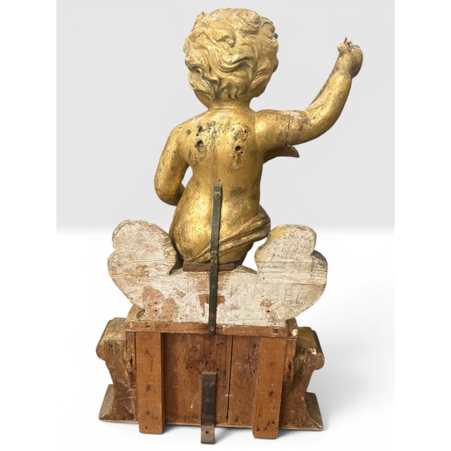 Large 18th C. Italian Baroque Carved, Gilded, Silvered Wood Putto Figure Seated. For Sale - Image 9 of 9