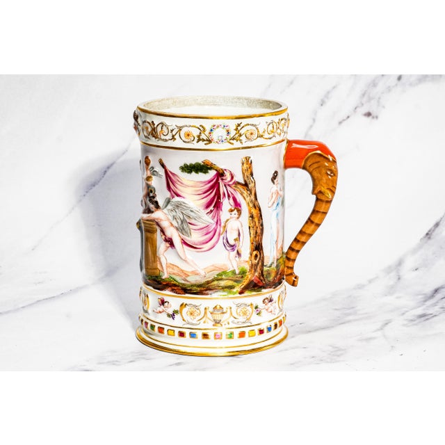 Large Antique Neoclassical Italian Capodimonte Hand Painted Porcelain Mug Home Decor For Sale - Image 11 of 17