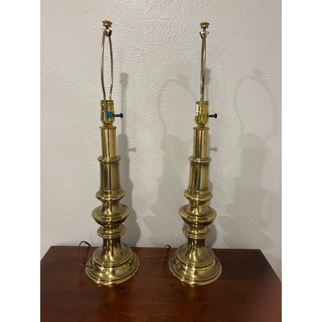 Late 20th Century Vintage Stiffel Brass Table Lamps - Pair For Sale - Image 5 of 12