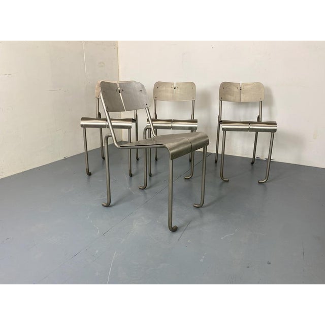 Modernist Architectural Stainless Steel Dining Chairs, 1980s, Set of 4 For Sale - Image 10 of 14
