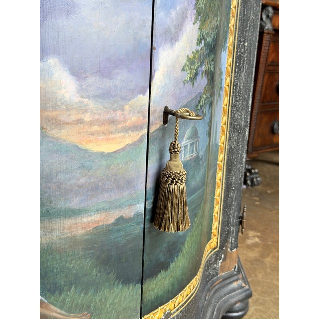 Vintage Italian Hand Painted Curved Front Cabinet in Distressed Black For Sale In New York - Image 6 of 10