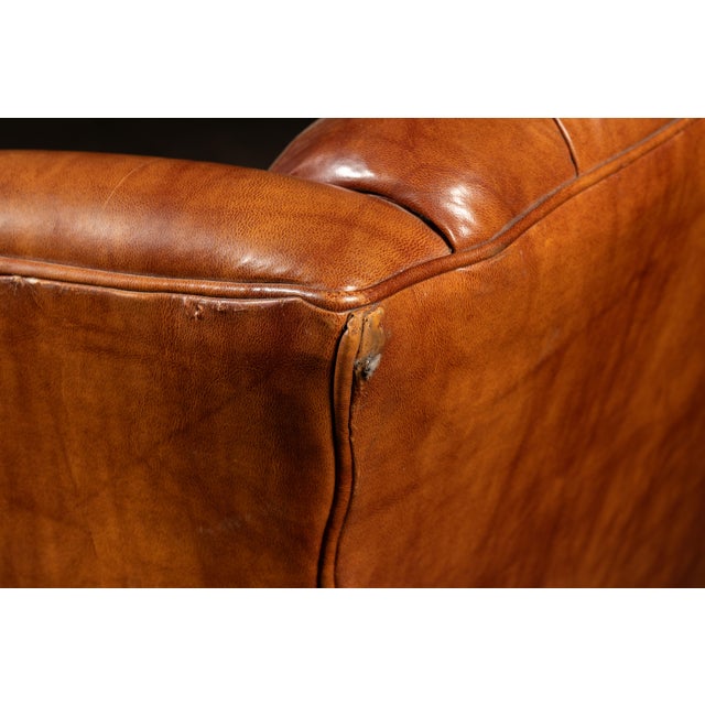 Mid 20th Century Tufted Vinyl Chesterfield Wingback Armchair in Brown For Sale - Image 11 of 17