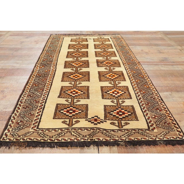 Tan Mid 20th Century Vintage Persian Shiraz Rug, 03'09 X 07'01 For Sale - Image 8 of 10