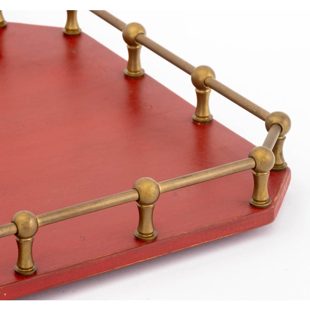 Modern Brass Galleried Wood Serving Trays, 2 For Sale - Image 4 of 8
