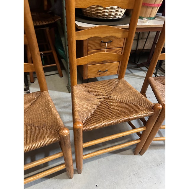 1970s Collection of Farmhouse Style Wooden Ladder Back Chairs For Sale In Atlanta - Image 6 of 8