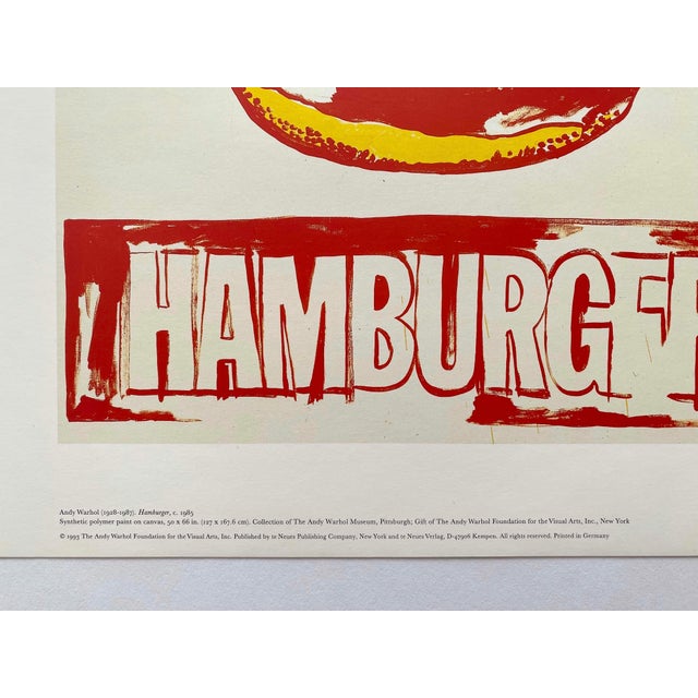 Paper Andy Warhol Foundation Vintage 1993 Pop Art Lithograph Print " Hamburger " 1985 For Sale - Image 7 of 11