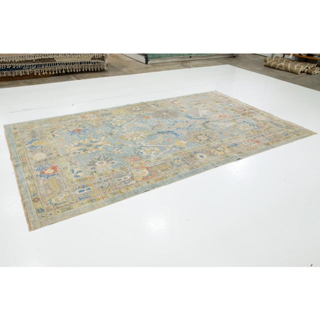 Contemporary 6 X 11 Apadana's Contemporary Sultanabad Blue Wool Rug For Sale - Image 3 of 10