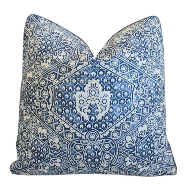 Stunning French Designer Blue & White Floral Botanical Feather/Down Pillow For Sale - Image 9 of 9