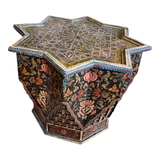 Vintage Painted Moorish Style Moroccan Star Side Table For Sale