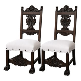 Antique English Hand-Carved Figural Chairs / Set of 2 For Sale