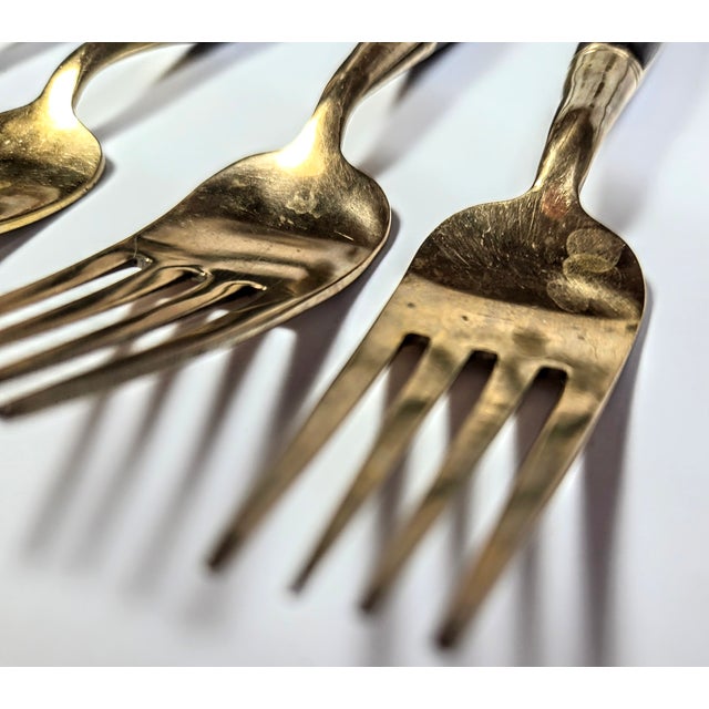 Midcentury Rosewood and Brass Salad Forks- Set of Twelve For Sale - Image 6 of 11