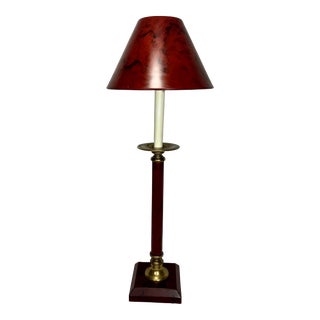 Vintage Burgundy Toleware Shade Candlestick Buffet Lamp in the Style of Tommoso Barbi For Sale
