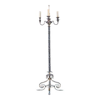 Antique 19th Century French Gothic Revival Bronze Candelabra Floor Lamp For Sale