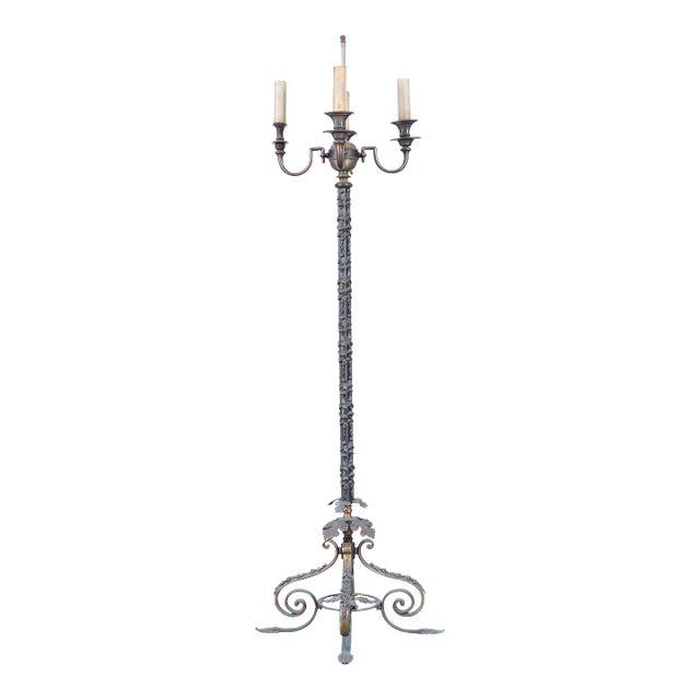 Antique 19th Century French Gothic Revival Bronze Candelabra Floor Lamp For Sale