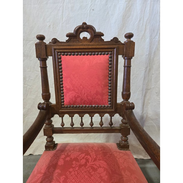 Wood Pair of Late 19th Century Renaissance Revival Oak Baronial Armchairs For Sale - Image 7 of 11