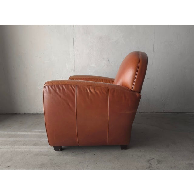 1980s Art Deco Style Patinated Leather Club Chair For Sale - Image 5 of 8