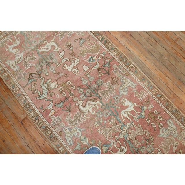 1940s Persian Animal Pictorial Pink Color Runner For Sale - Image 4 of 18