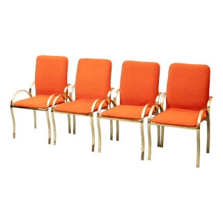 Chairs in Gold Metal and Orange Fabric, 1970s, Set of 4 For Sale