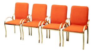 Chairs in Gold Metal and Orange Fabric, 1970s, Set of 4