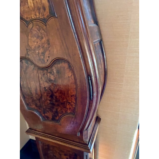 18th Century Antique French Provincial Longcase Clock With Burl Veneer — 8 Feet Tall — Rancho Santa Fe, Ca For Sale - Image 5 of 11