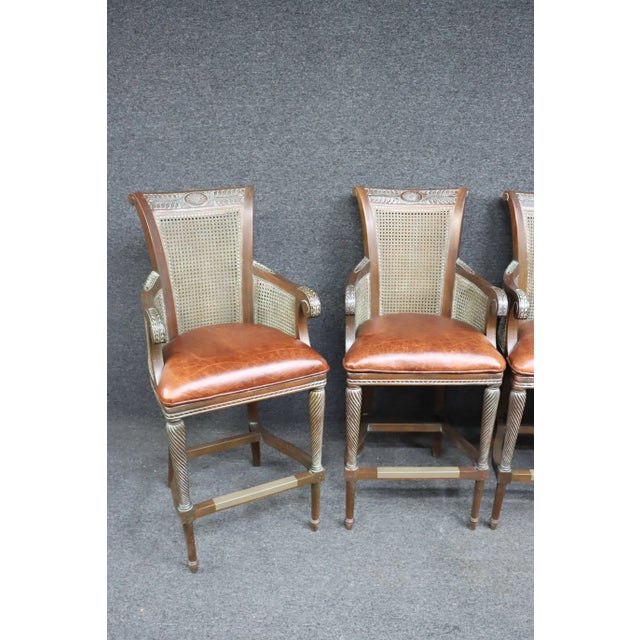 Country French Cane & Leather Barstools/4 For Sale In Philadelphia - Image 6 of 11