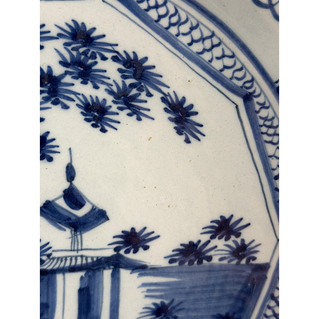 18th Century Blue and White Faience Charger in the style of Delft Kraak, Netherlands For Sale - Image 10 of 13