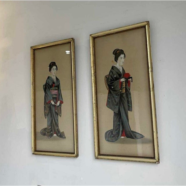 Japanese 19th Century Japanese Paintings on Silk - Set of 2 For Sale - Image 3 of 18